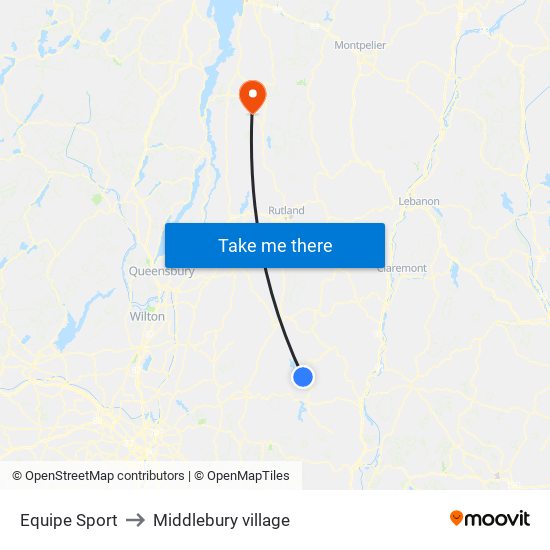 Equipe Sport to Middlebury village map