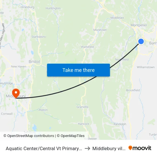 Aquatic Center/Central Vt Primary Health to Middlebury village map