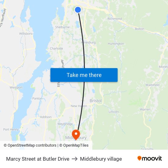 Marcy Street at Butler Drive to Middlebury village map