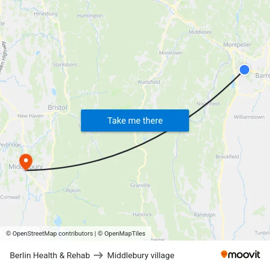 Berlin Health & Rehab to Middlebury village map