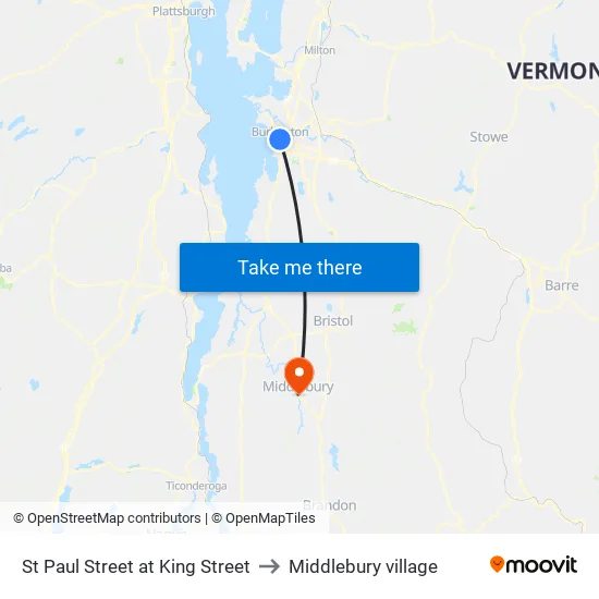 St Paul Street at King Street to Middlebury village map