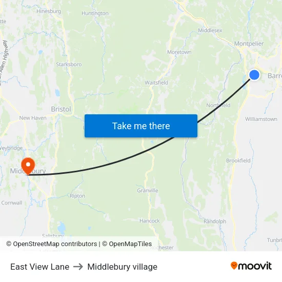 East View Lane to Middlebury village map