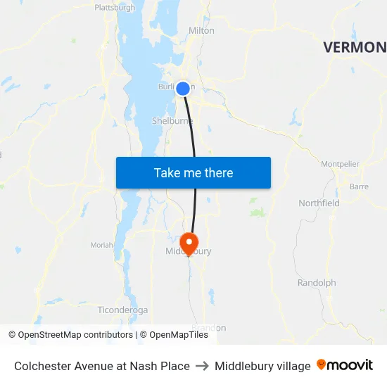 Colchester Avenue at Nash Place to Middlebury village map