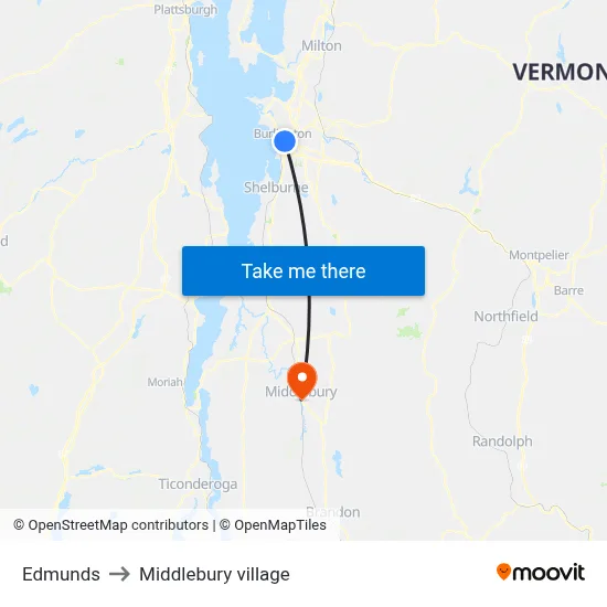 Edmunds to Middlebury village map