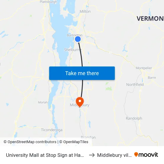 University Mall at Stop Sign at Hannafords to Middlebury village map