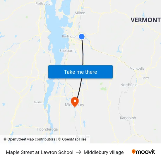 Maple Street at Lawton School to Middlebury village map