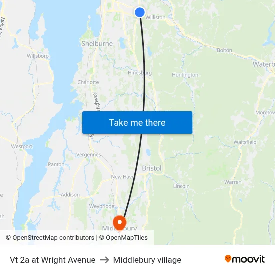 Vt 2a at Wright Avenue to Middlebury village map