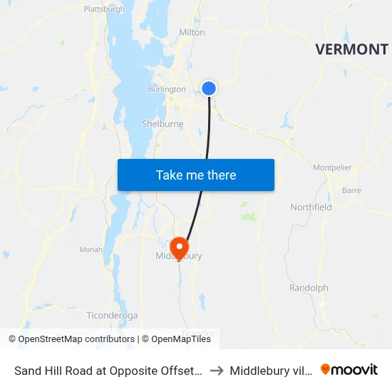 Sand Hill Road at Opposite Offset House to Middlebury village map