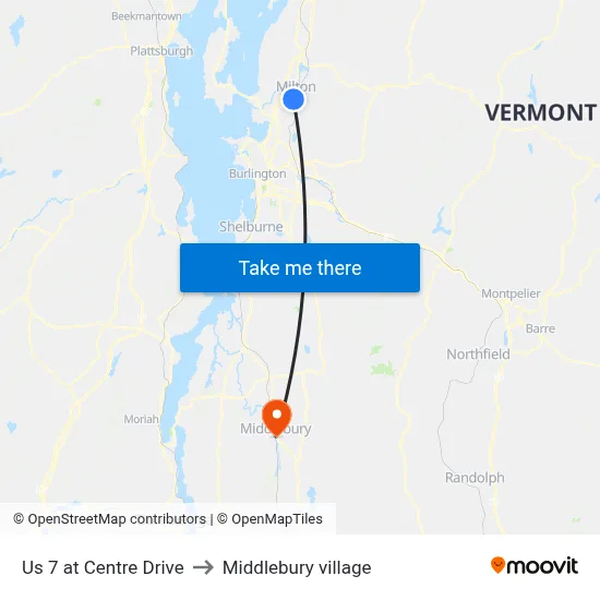Us 7 at Centre Drive to Middlebury village map