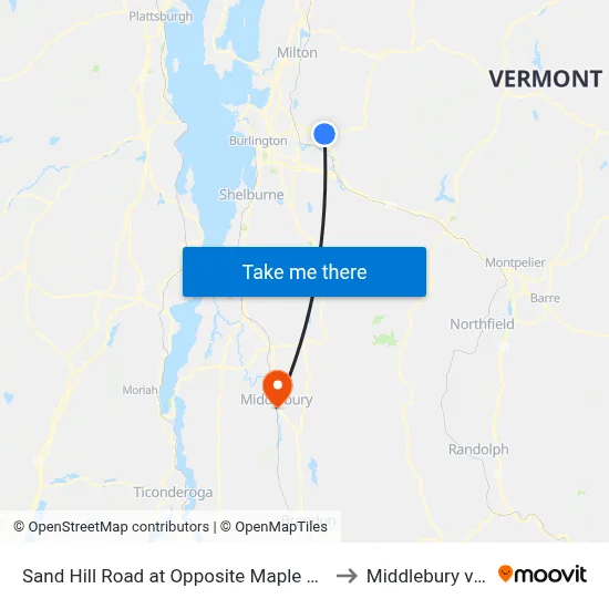 Sand Hill Road at Opposite Maple Lawn Drive to Middlebury village map