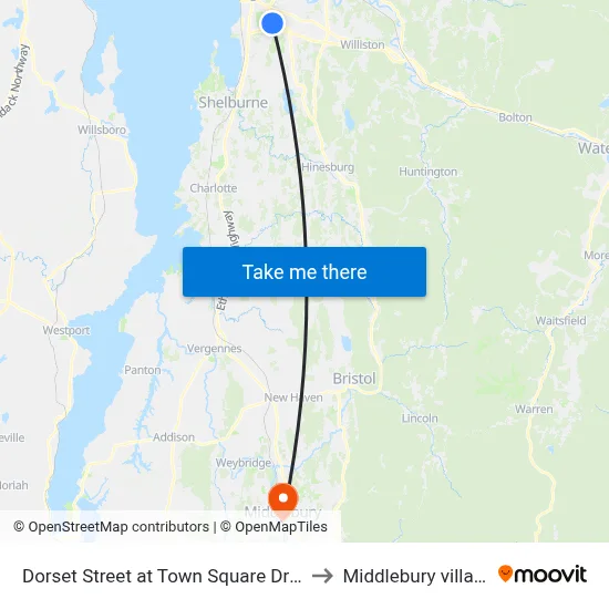 Dorset Street at Town Square Drive to Middlebury village map