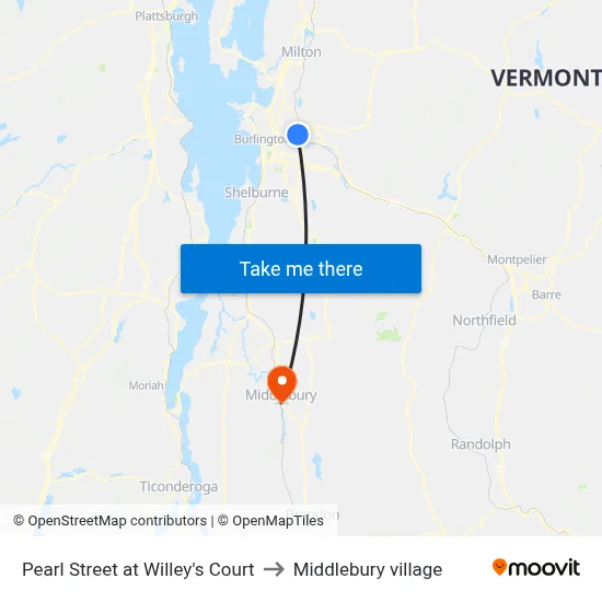Pearl Street at Willey's Court to Middlebury village map