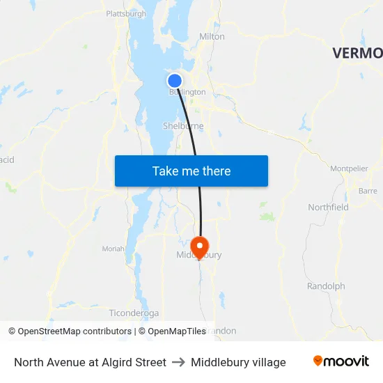 North Avenue at Algird Street to Middlebury village map