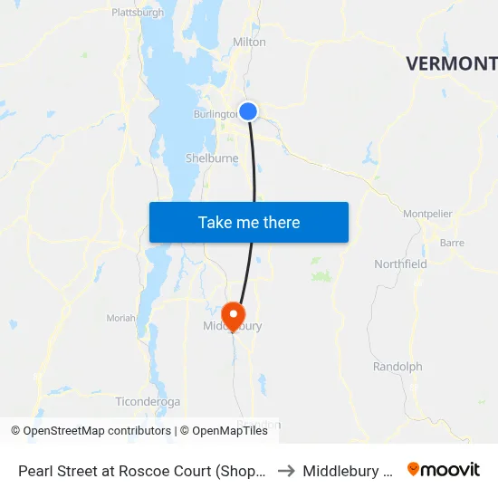 Pearl Street at Roscoe Court (Shopping Center) to Middlebury village map