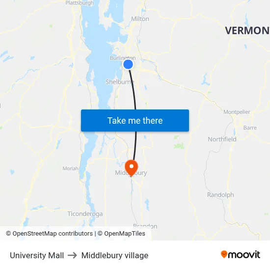 University Mall to Middlebury village map