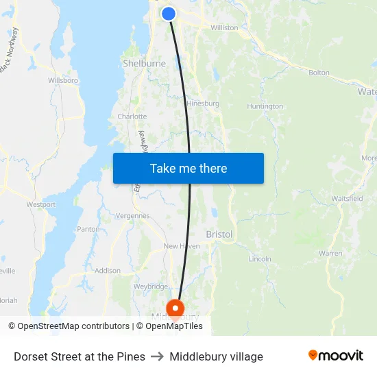 Dorset Street at the Pines to Middlebury village map