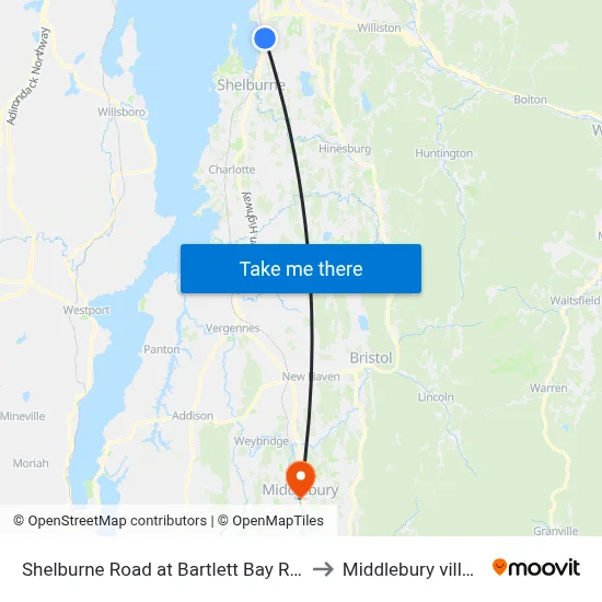 Shelburne Road at Bartlett Bay Road to Middlebury village map