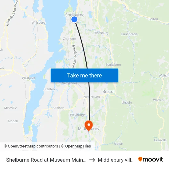 Shelburne Road at Museum Main Gate to Middlebury village map