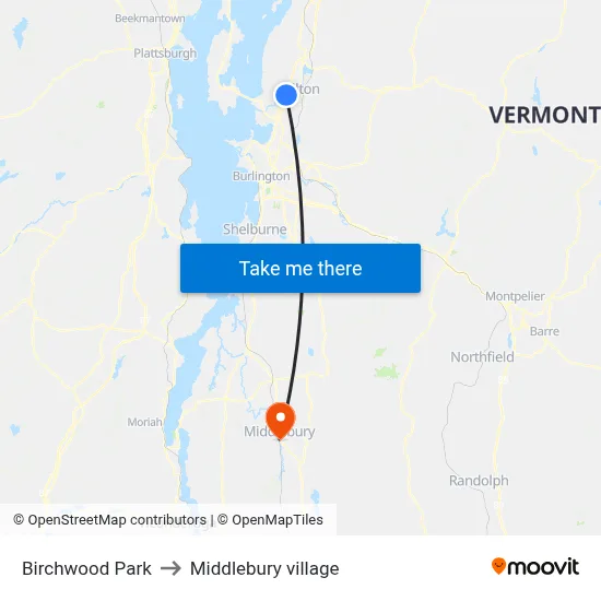Birchwood Park to Middlebury village map