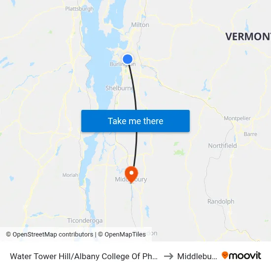 Water Tower Hill/Albany College Of Pharmacy And Health Sciences to Middlebury village map