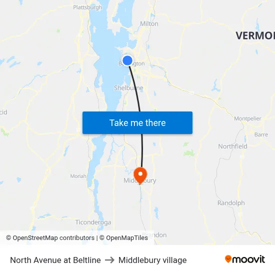 North Avenue at Beltline to Middlebury village map