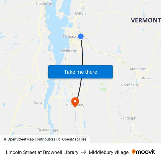 Lincoln Street at Brownell Library to Middlebury village map