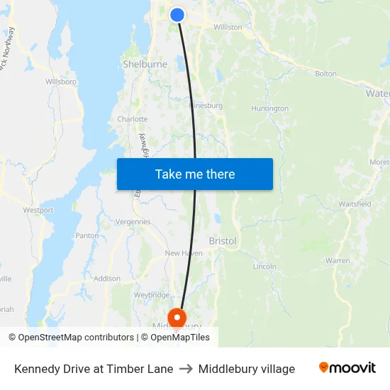Kennedy Drive at Timber Lane to Middlebury village map