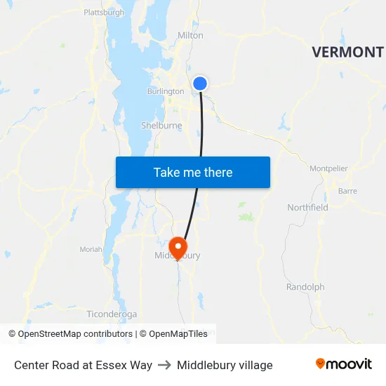 Center Road at Essex Way to Middlebury village map