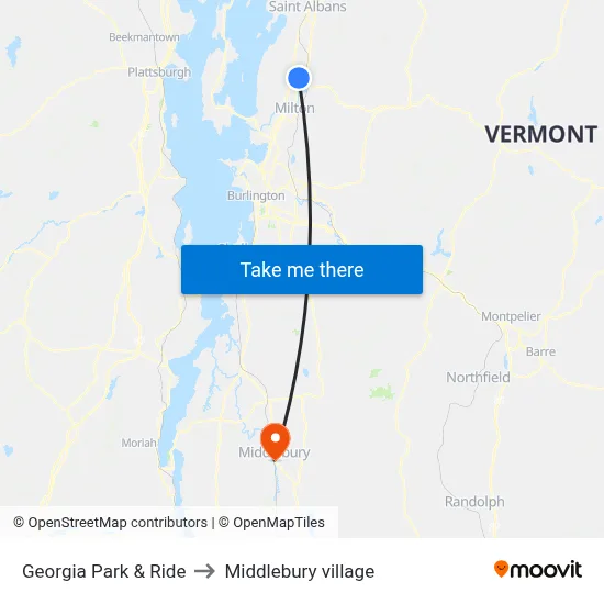 Georgia Park & Ride to Middlebury village map