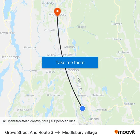 Grove Street And Route 3 to Middlebury village map