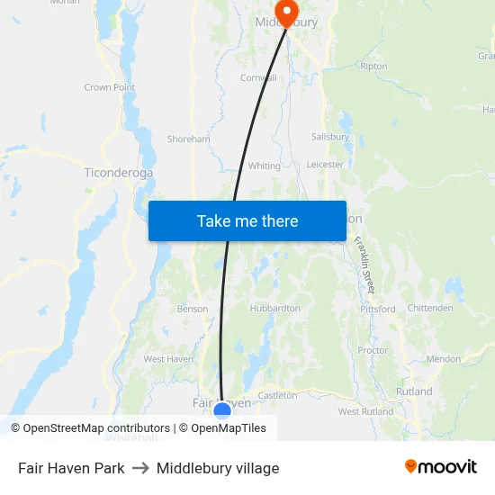Fair Haven Park to Middlebury village map