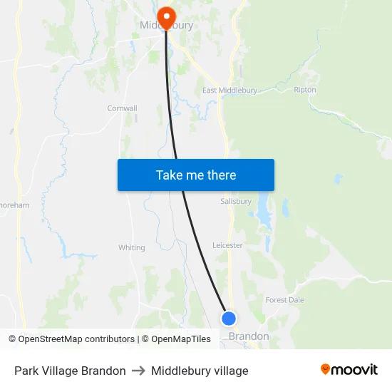 Park Village Brandon to Middlebury village map