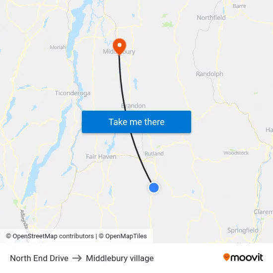 North End Drive to Middlebury village map