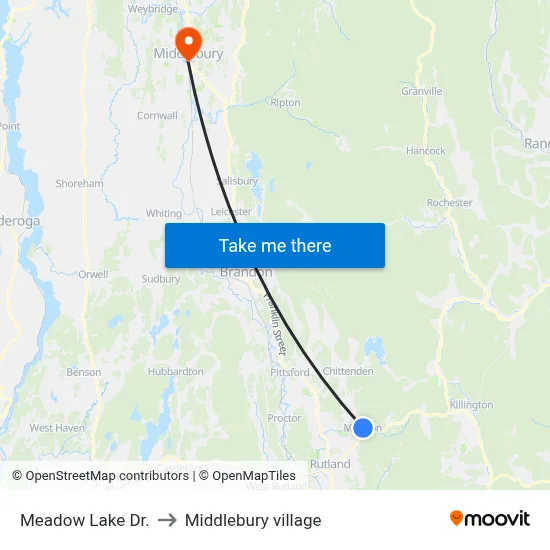 Meadow Lake Dr. to Middlebury village map