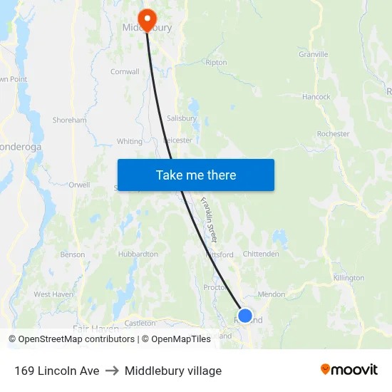 169 Lincoln Ave to Middlebury village map