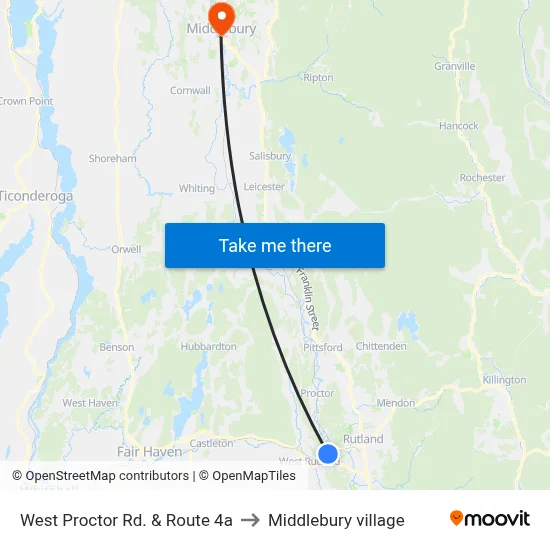 West Proctor Rd. & Route 4a to Middlebury village map