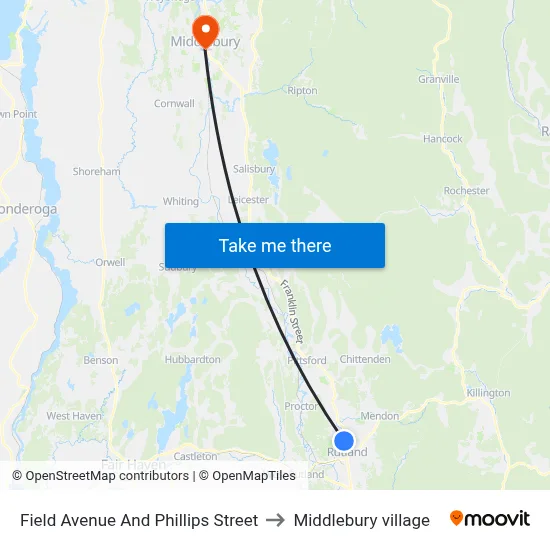 Field Avenue And Phillips Street to Middlebury village map