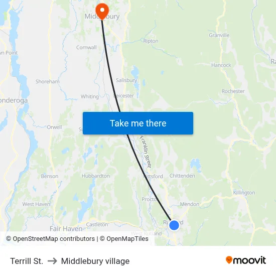 Terrill St. to Middlebury village map