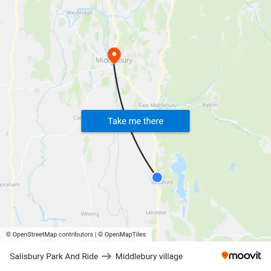 Salisbury Park And Ride to Middlebury village map
