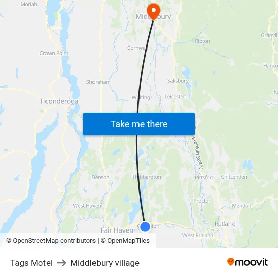 Tags Motel to Middlebury village map