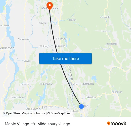 Maple Village to Middlebury village map