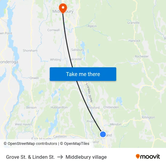 Grove St. & Linden St. to Middlebury village map