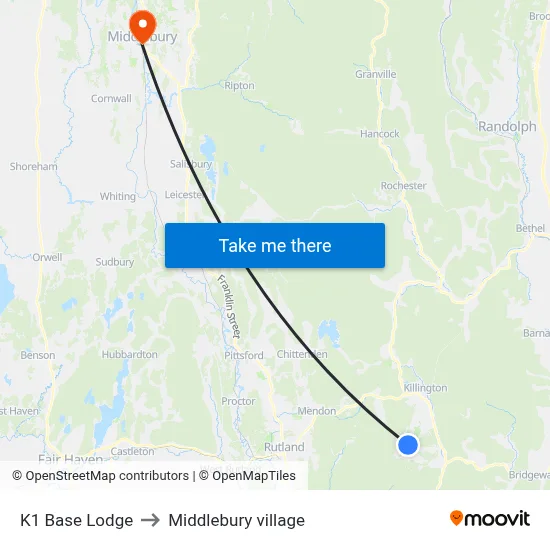 K1 Base Lodge to Middlebury village map