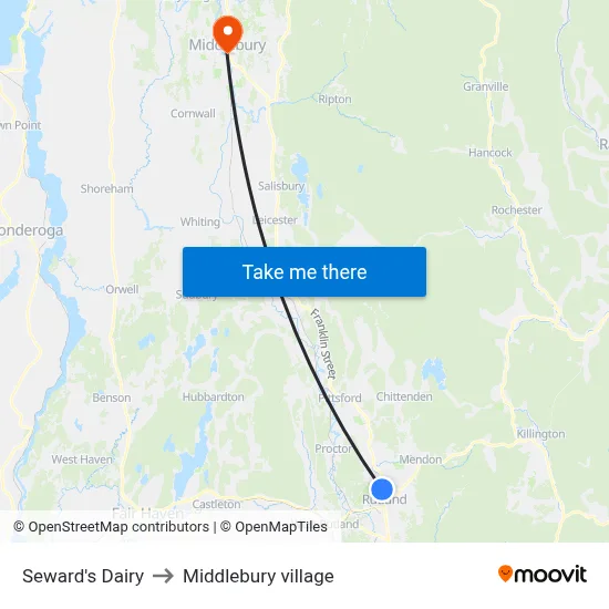 Seward's Dairy to Middlebury village map