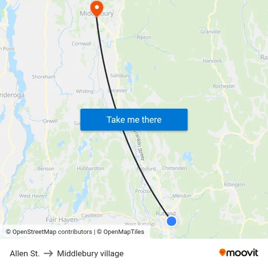 Allen St. to Middlebury village map