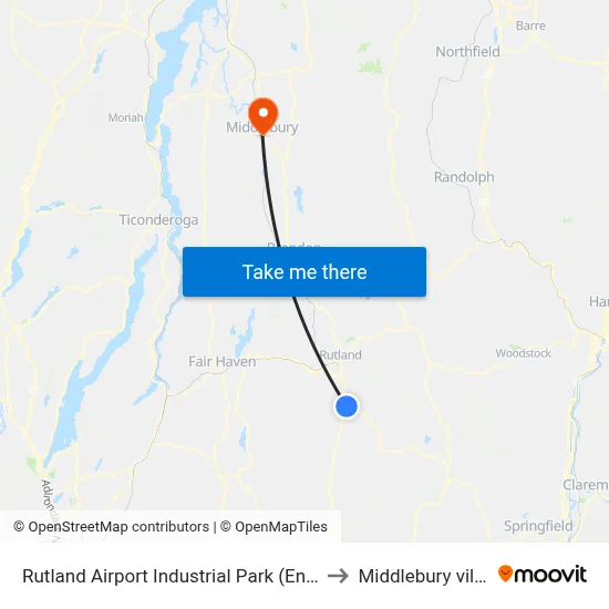 Rutland Airport Industrial Park (Entrance) to Middlebury village map