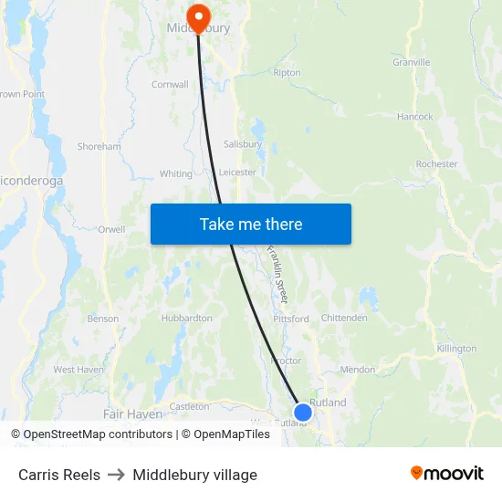 Carris Reels to Middlebury village map
