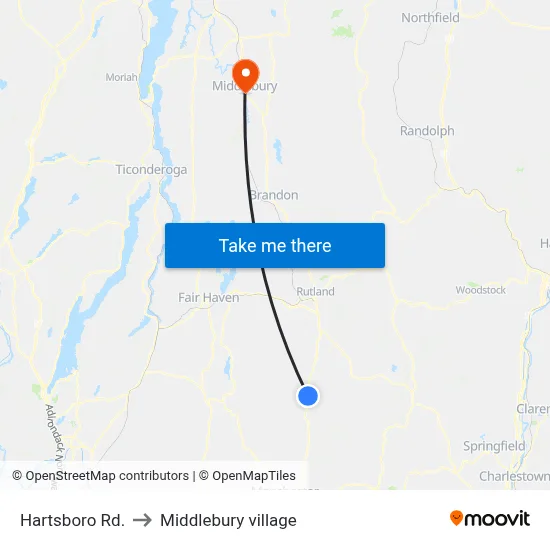 Hartsboro Rd. to Middlebury village map