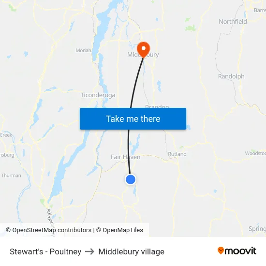 Stewart's - Poultney to Middlebury village map
