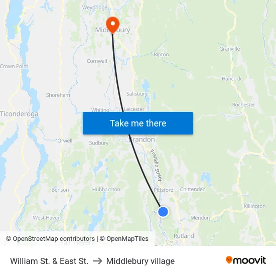 William St. & East St. to Middlebury village map